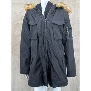 S13 Jacket Womens XL Black Faux Fur Hooded Winter Coat Outdoors Snow Utility